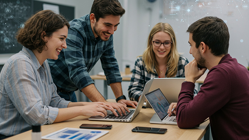 Grupo de docentes trabajando en equipo