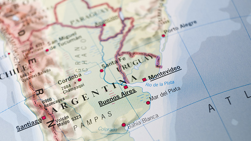 Mapa de Am&eacute;rica Latina, con foco en Uruguay